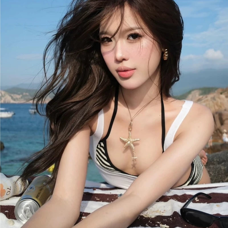 HALTER-NECK STRIPED BIKINI SET