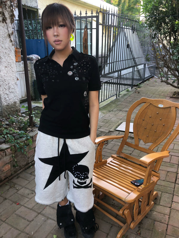 STAR SKULL EMBROIDERED SHORTS