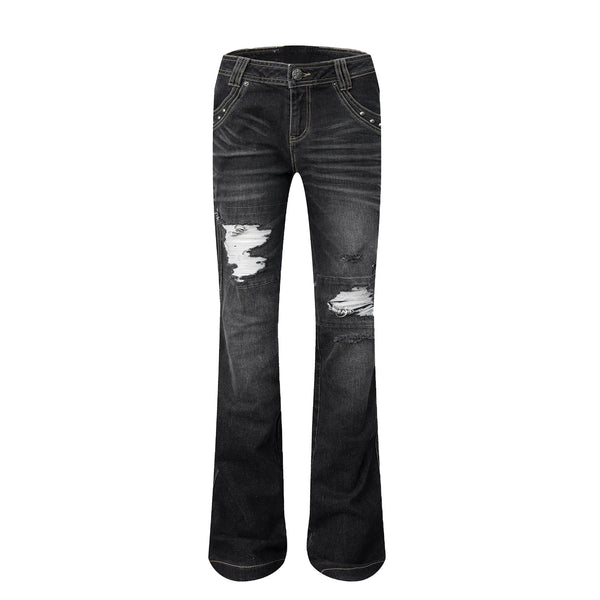 LOW RISE RIPPED JEANS WITH WHISKERS