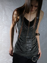 RIVET PLEATED HOODED TANK TOP