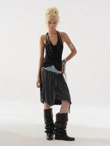 PLEATED KNIT TASSEL SKIRT