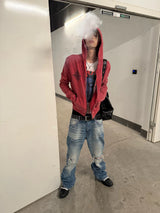 PINK WASHED ZIPPER HOODIE