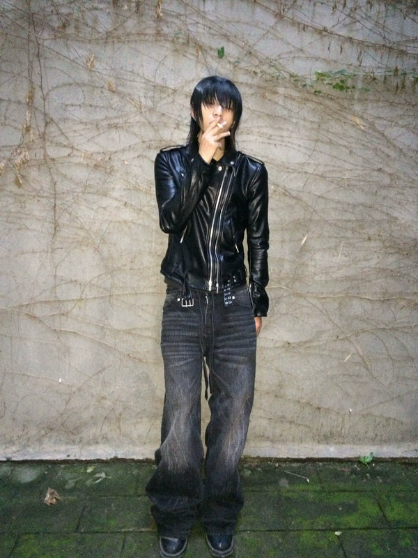DOUBLE ZIPPER SLIM LEATHER JACKET