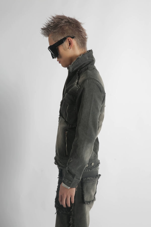 WASHED DENIM ZIP JACKET