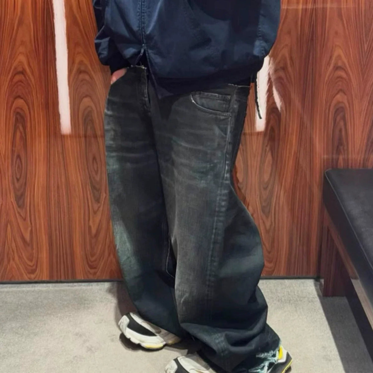CUT-UP DOUBLE-LAYER BAGGY JEANS