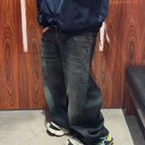CUT-UP DOUBLE-LAYER BAGGY JEANS