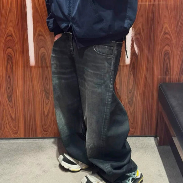 CUT-UP DOUBLE-LAYER BAGGY JEANS