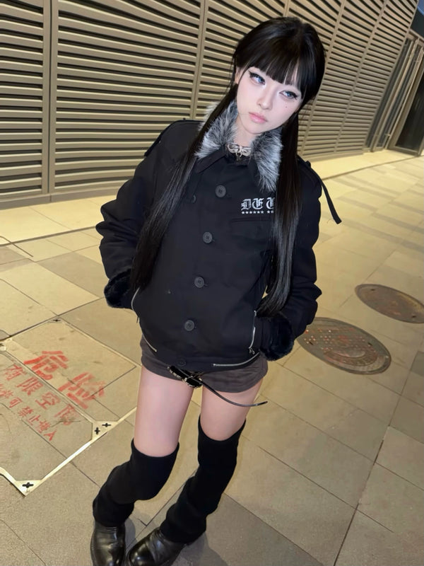 THICK COTTON COAT WITH FUR COLLAR