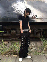 WING PRINT ZIPPER POLO T-SHIRT