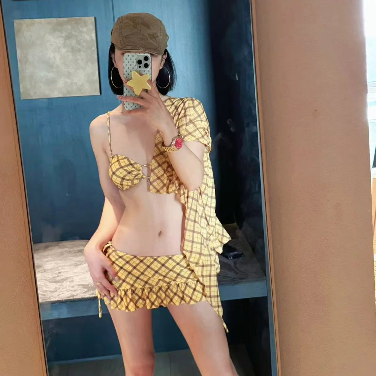 RETRO YELLOW CHECKERED BIKINI SET