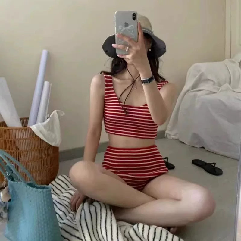RETRO STRIPED HIGH-WAISTED SWIMSUIT