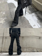 BRUSHED WAX COATED MICRO FLARE JEANS