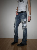 VINTAGE-WASHED PLEATED CAT-EAR JEANS