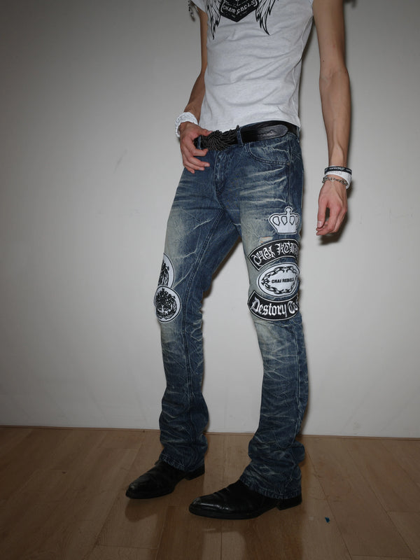 VINTAGE-WASHED PLEATED CAT-EAR JEANS
