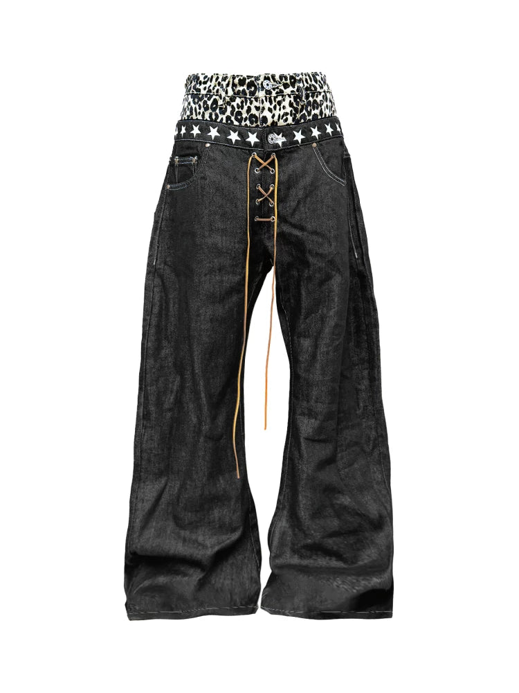 LEOPARD PRINT CURVED-LEG JEANS