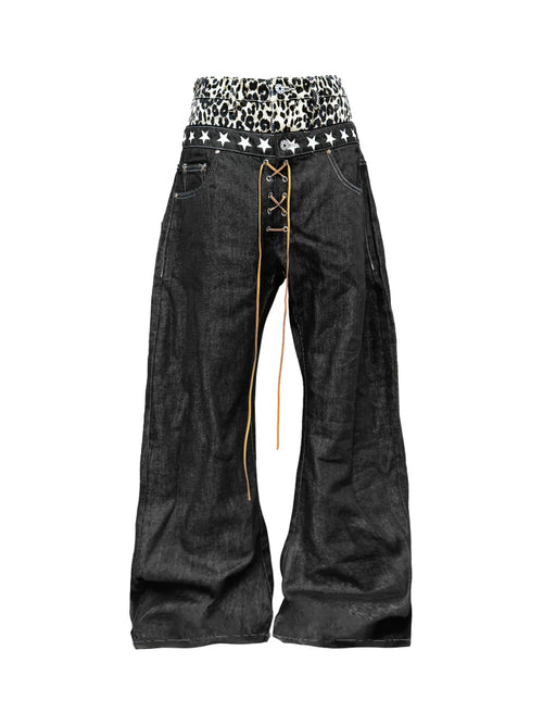 LEOPARD PRINT CURVED-LEG JEANS