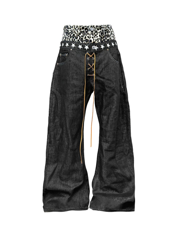 LEOPARD PRINT CURVED-LEG JEANS