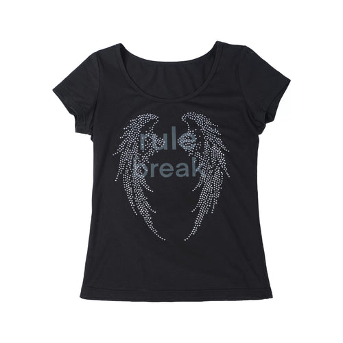 RHINESTONE WINGED U NECK T-SHIRT