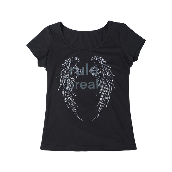 RHINESTONE WINGED U NECK T-SHIRT