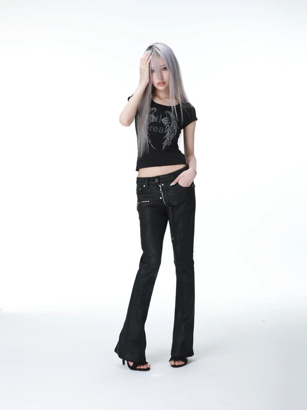 DECONSTRUCTED DENIM MULTI-ZIPPER PANTS