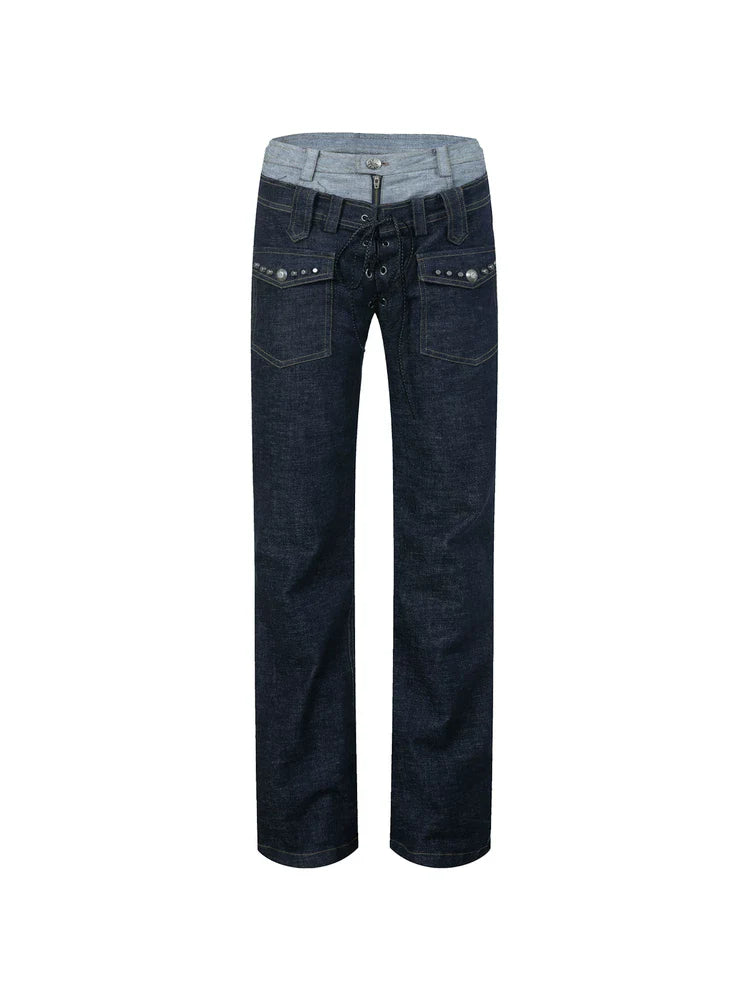DOUBLE WAIST COLOR BLOCK JEANS