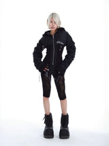 RIBBED HOODED TASSEL JACKET