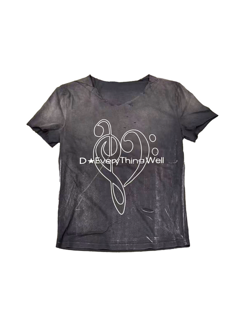DISTRESSED IRREGULAR NECKLINE T-SHIRT