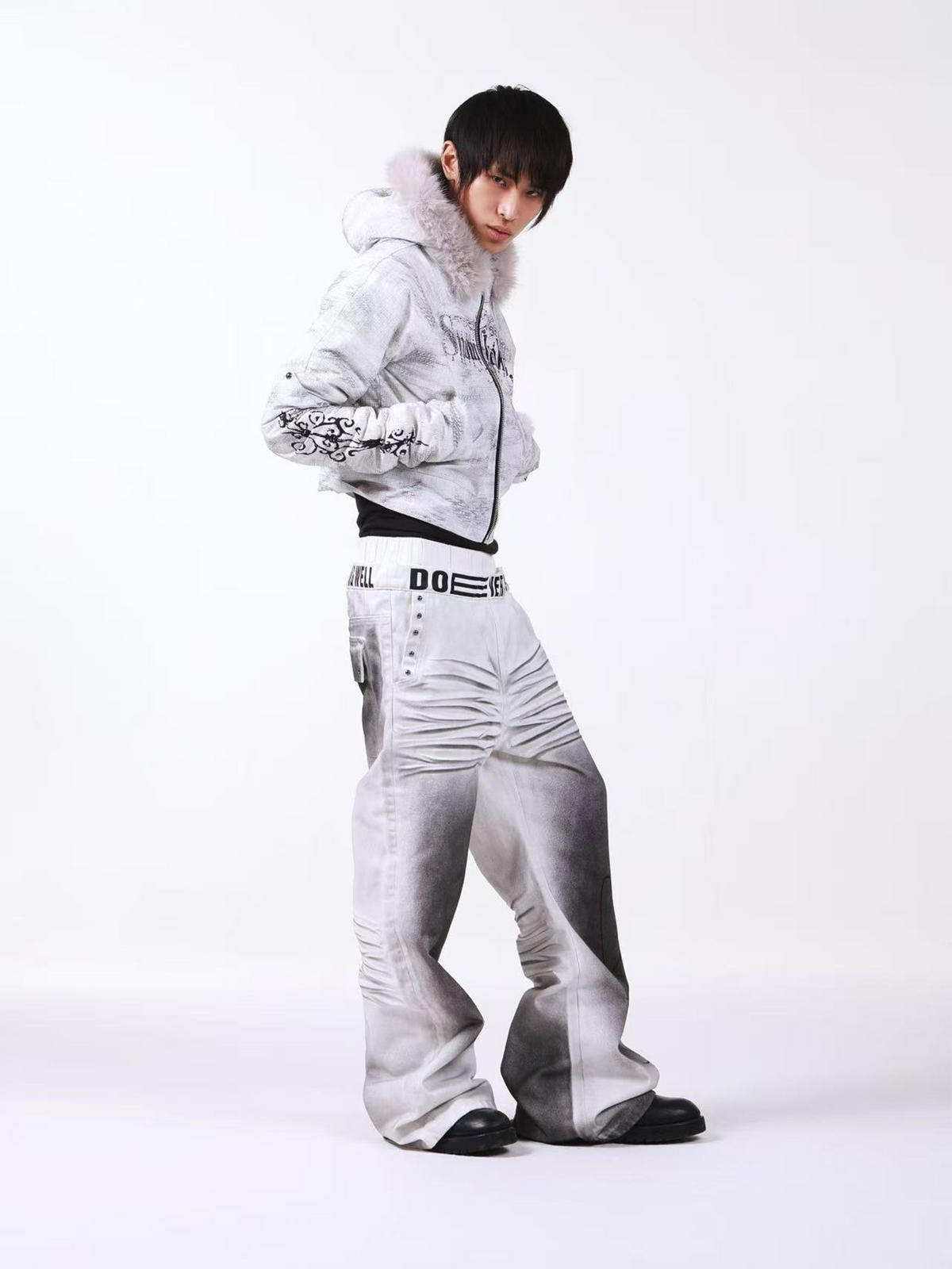 WASHED HOODED SWEATSHIRT JACKET