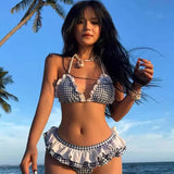 CHECKERED SEXY BACKLESS BIKINI