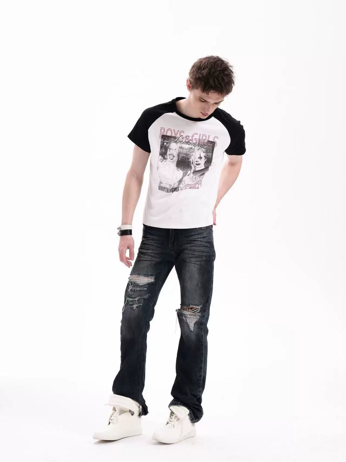 RECORD PRINT SPLICED T-SHIRT