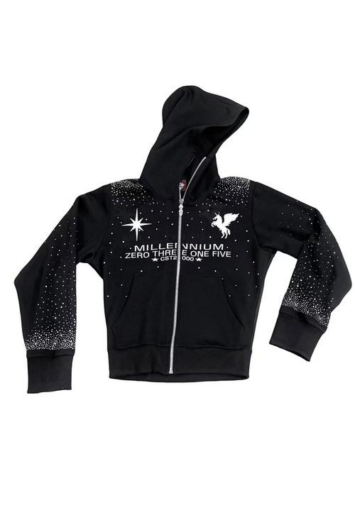 RHINESTONE ZIPPER HOODIE SWEATSHIRT