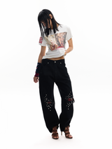 EMBELLISHED CHECKERED STREET JEANS