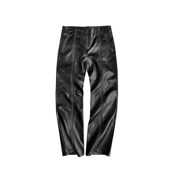 DOUBLE ZIPPER MICRO LEATHER PANTS