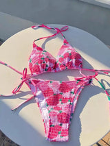 FLORAL PRINT PLEATED BIKINI SET