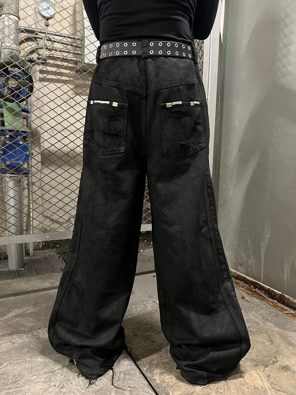 WIDE LEG DESTROYED WAXED JEANS