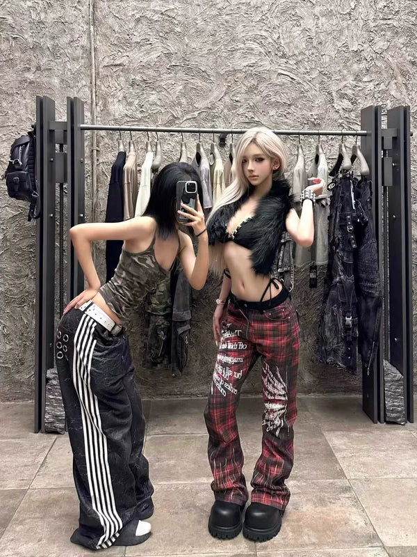 CUSTOM RED PLAID PUNK JEANS