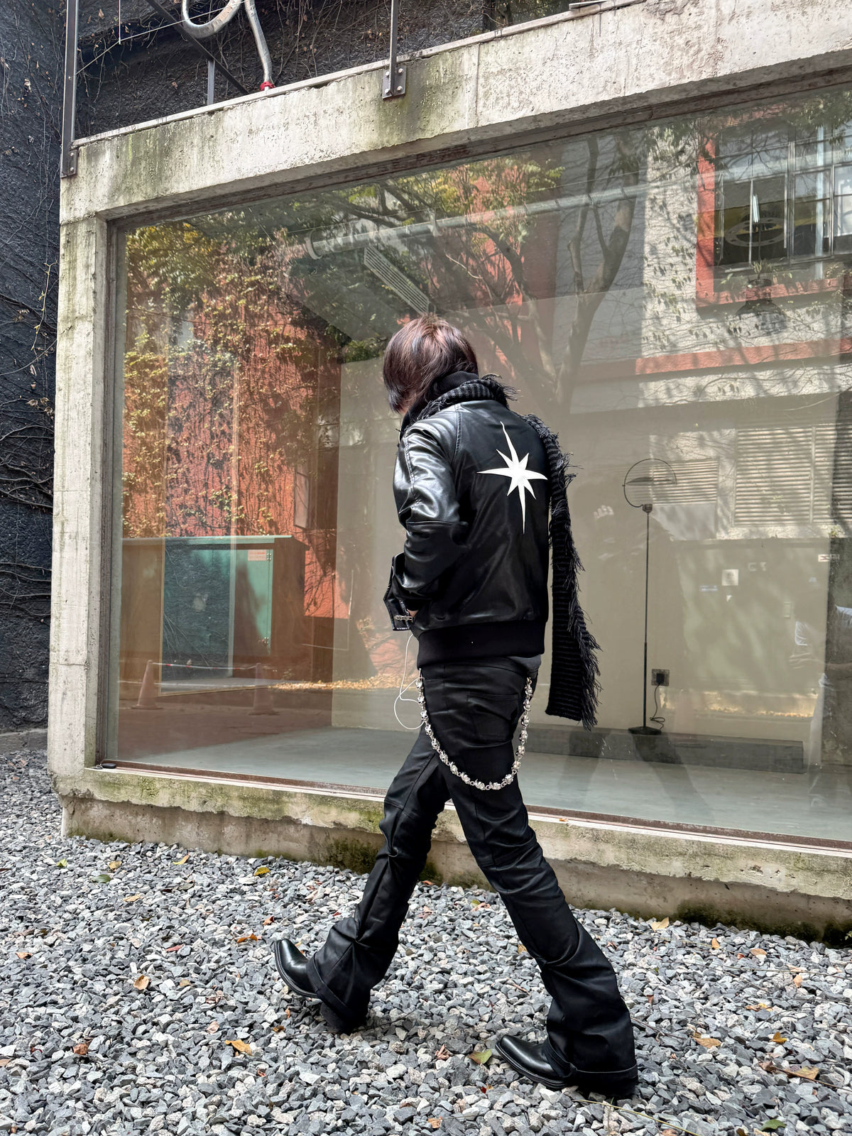 EMBROIDERED LEATHER ZIPPER JACKET