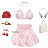 CUTE PINK CHECKERED BIKINI SET
