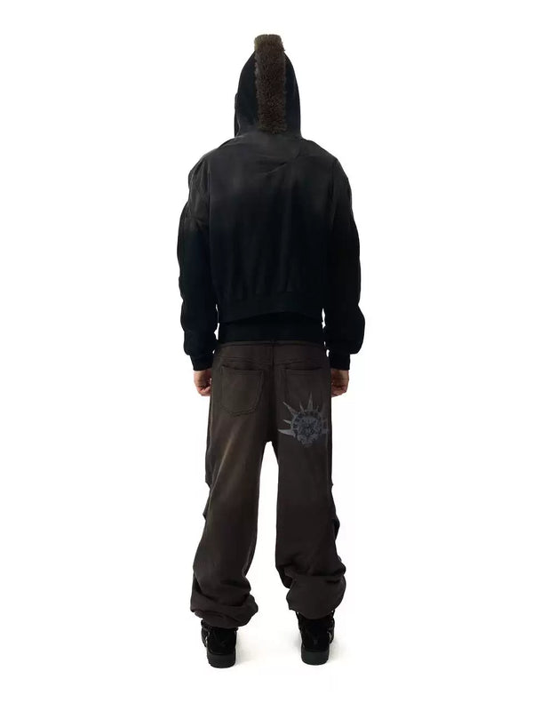 SKULL PRINT DRAWSTRING SWEATPANTS