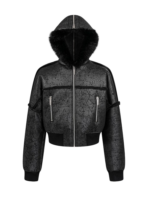FUR COLLAR MULTI-ZIP JACKET