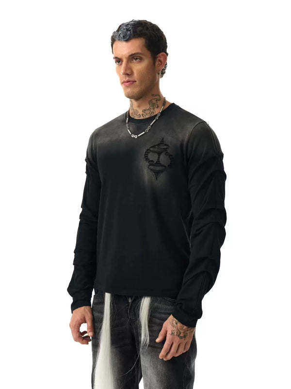 SPARKLY LOGO PLEATED LONG SLEEVE T-SHIRT