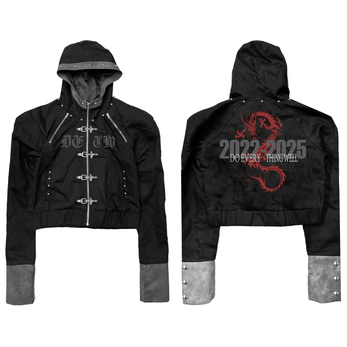 ZIPPERED HOODED JACKET WITH RIVETS