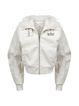 FAUX FUR COLLARED LEATHER JACKET