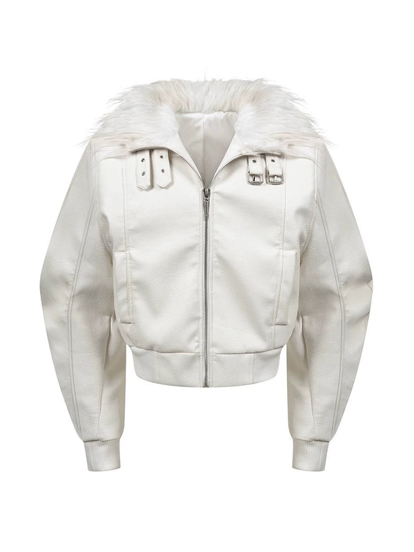 FAUX FUR COLLARED LEATHER JACKET
