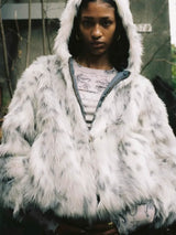 FAUX FUR LEOPARD FLORAL COAT