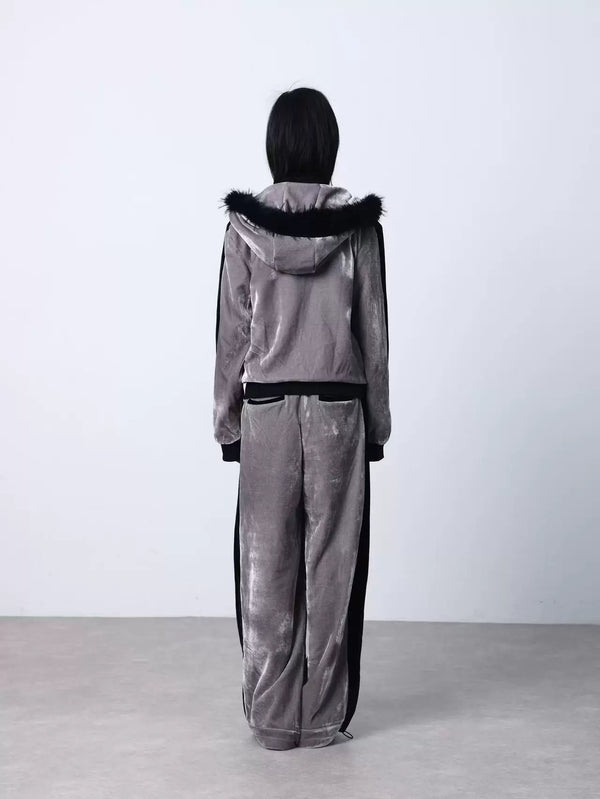 VINTAGE SILVER VELVET HOODIE JACKET