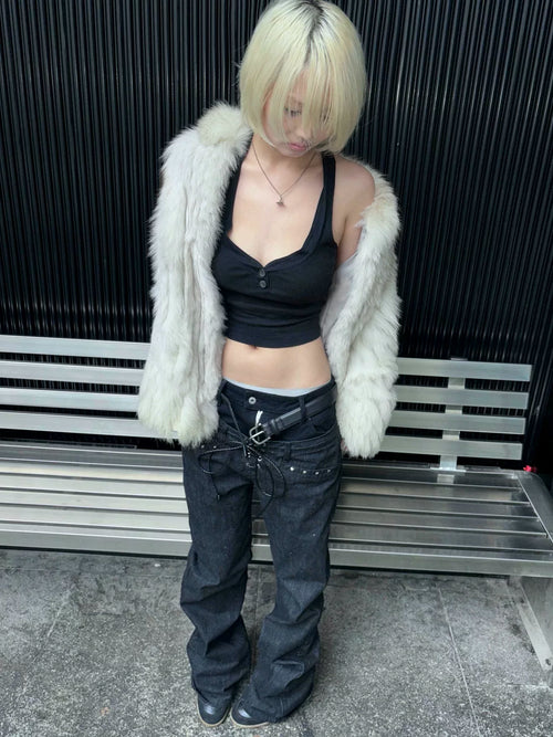 CUSTOM STACKED JEANS WITH ZIPPER