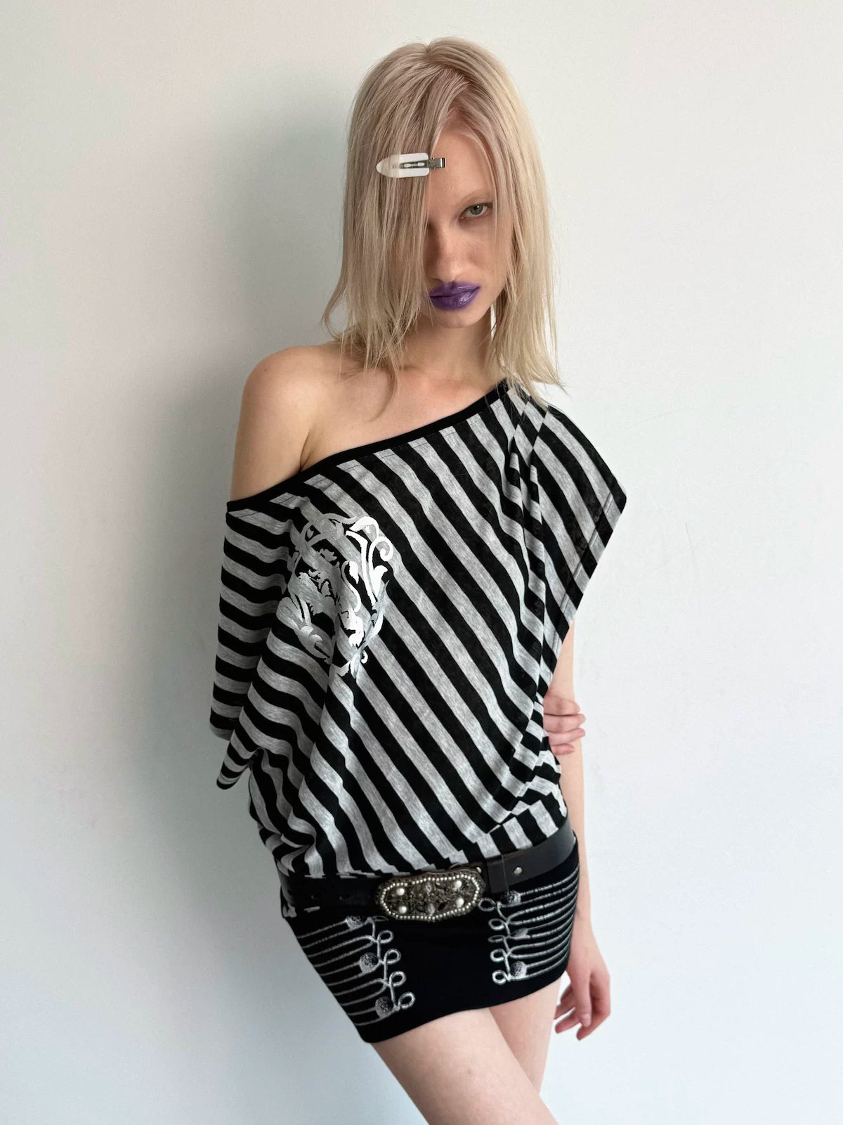 STRIPED BAT SLEEVE T-SHIRT DRESS