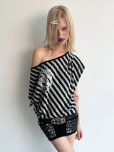 STRIPED BAT SLEEVE T-SHIRT DRESS