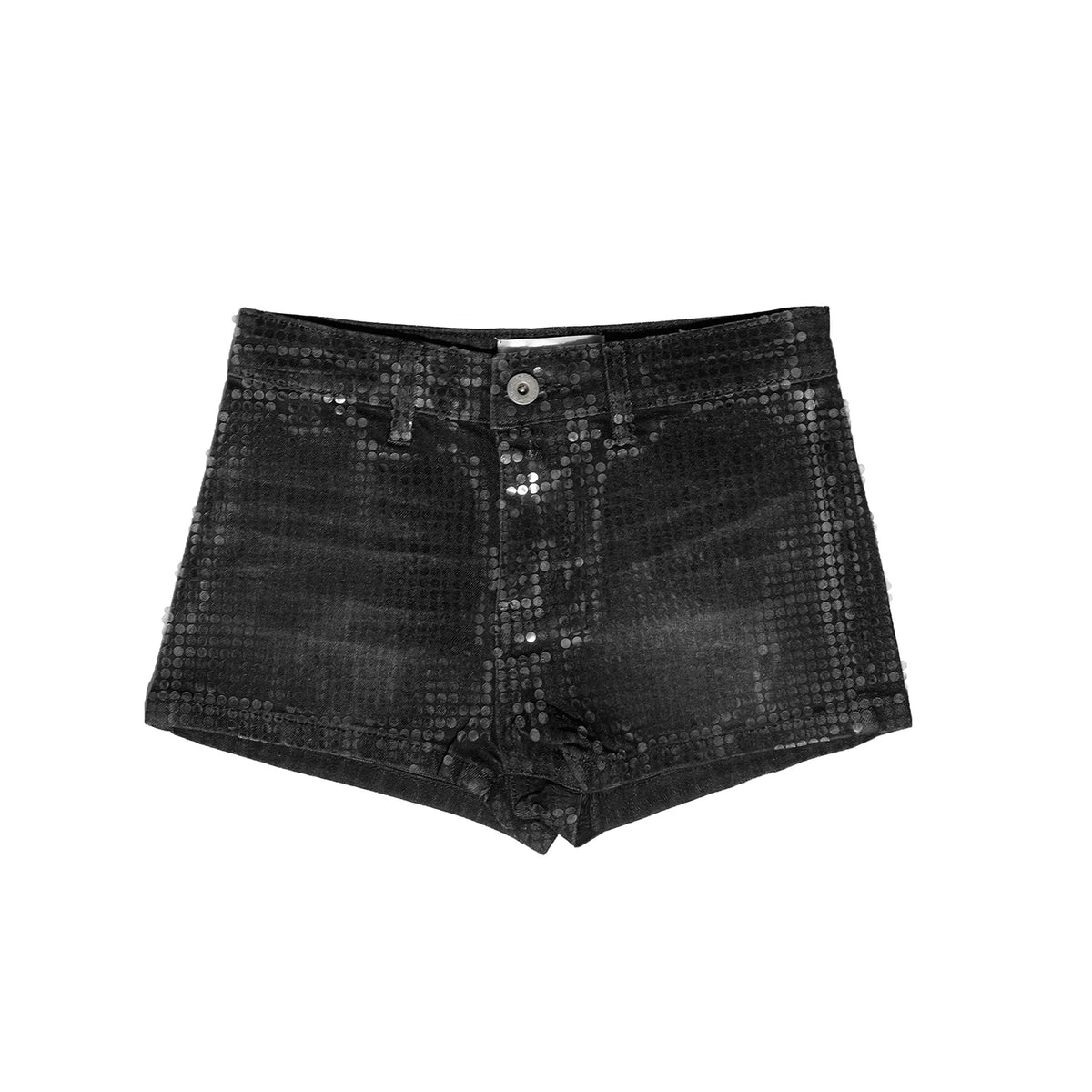 LOW-RISE SEQUIN DENIM SHORTS